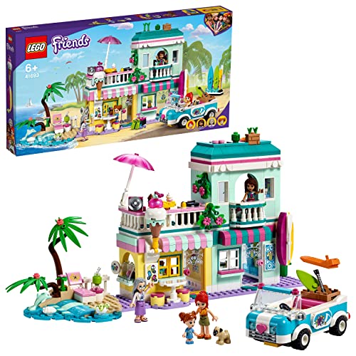 LEGO 41693 Friends Surfer Beachfront Beach House Building Set with Car Toy, Ice Cream Shop and Mia and Andrea Mini Dolls