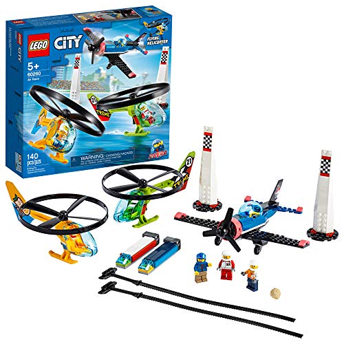 LEGO City Air Race 60260 Flying Helicopter Toy, Features 2 Ripcord Helicopters, Stunt Plane Aircraft Toy, 2 Pylons, Plus Rivera, Xtreme and Vitarush Pilot Minifigures (140 Pieces)