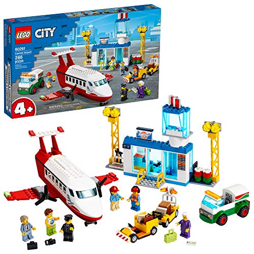 LEGO City Central Airport 60261 Building Toy, with Passenger Charter Plane, Airport Building, Fuel Tanker, Baggage Truck, Cargo and 6 Minifigures, Great Gift for Kids (286 Pieces)