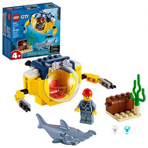 LEGO City Ocean Mini-Submarine 60263, Underwater Playset, Featuring a Toy Submarine, Pirate Treasure Chest, Hammerhead Shark Figure and a Pilot Minifigure, Great Gift for Kids (41 Pieces)