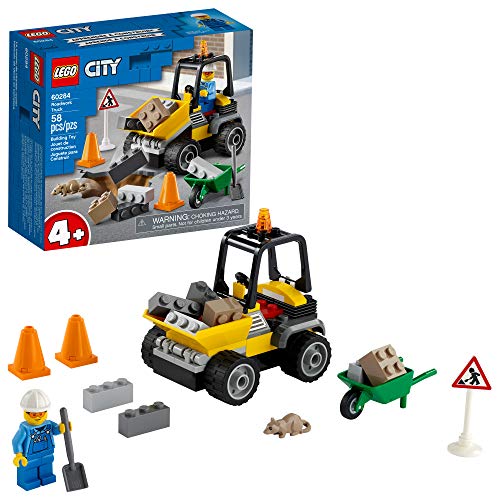 LEGO City Roadwork Truck 60284 Toy Building Kit; Cool Roadworks Construction Set for Kids, New 2021 (58 Pieces)