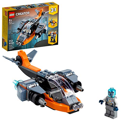 LEGO Creator 3in1 Cyber Drone 31111 3in1 Toy Building Kit Featuring a Cyber Drone, Cyber Mech and Cyber Scooter, New 2021 (113 Pieces)