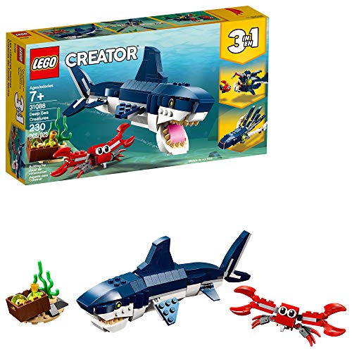 LEGO Creator 3in1 Deep Sea Creatures 31088 Make a Shark, Squid, Angler Fish, and Crab with This Sea Animal Toy Building Kit (230 Pieces)