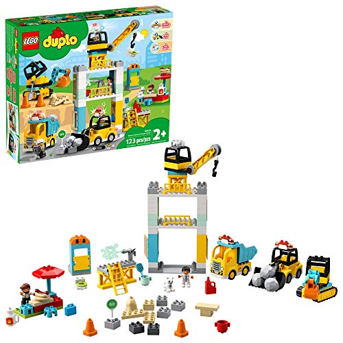 LEGO DUPLO Construction Tower Crane & Construction 10933 Exclusive Creative Building Playset with Toy Vehicles; Build Fine Motor, Social and Emotional Skills; Gift for Toddlers, New 2020 (123 Pieces)