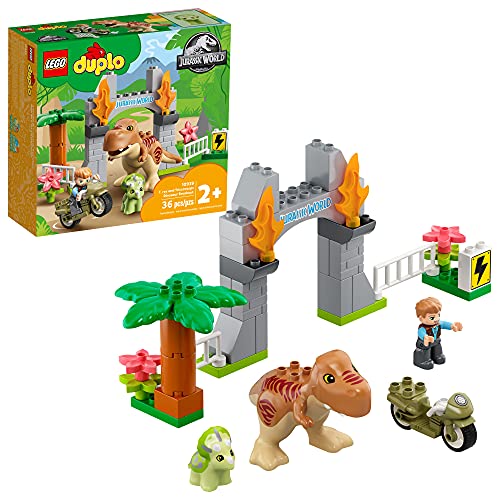 LEGO DUPLO Jurassic World T. rex and Triceratops Dinosaur Breakout 10939 Building Toy Gift for Young Dinosaur Fans; New 2021 (36 Pieces)