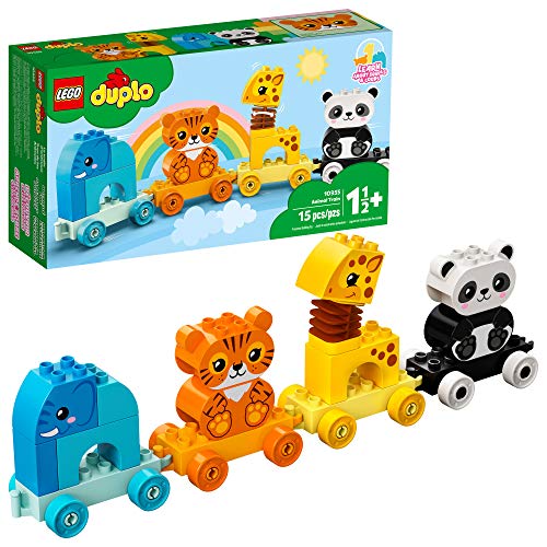 LEGO DUPLO My First Animal Train 10955 Pull-Along Toddlers? Animal Toy with an Elephant, Tiger, Giraffe and Panda, New 2021 (15 Pieces)