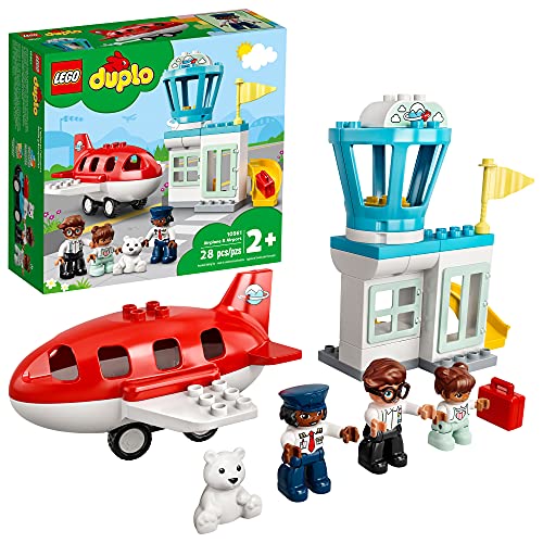 LEGO DUPLO Town Airplane & Airport 10961 Building Toy; Imaginative Playset for Kids; Great, Fun Gift for Toddlers; New 2021 (28 Pieces)