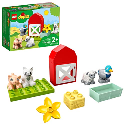 LEGO DUPLO Town Farm Animal Care 10949 Imaginative Build-and-Play Toy for Toddlers; Buildable Farm Playset with 4 Animal Figures ? a Duck Toy, Cat Figure, Pig Toy and Sheep Toy, New 2021 (11 Pieces)