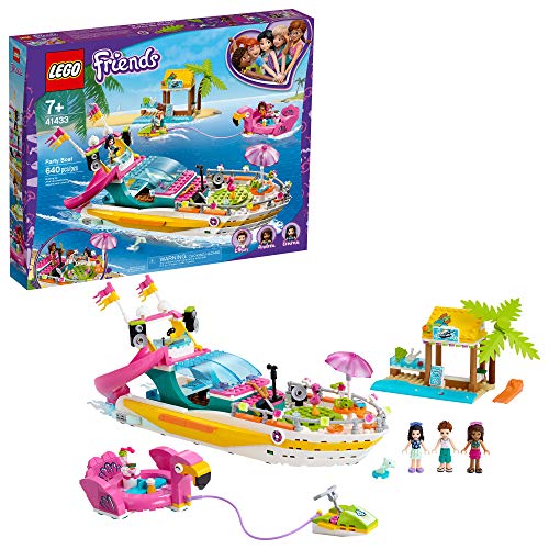 LEGO Friends Party Boat 41433 Including LEGO Friends Emma, Andrea and Ethan Mini-Doll Figures, Beach Store and Flamingo Party Boat, Great Summer Toy for Kids (640 Pieces)